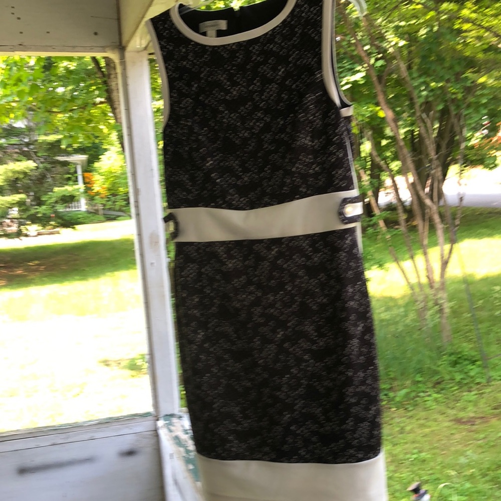 Dressbarn Black Sheath Midi Dress Sleeveless Crew Neck